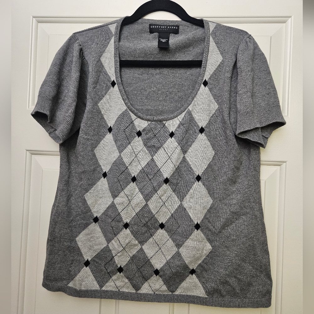 Geoffrey Beene Gray Argyle Women's Top